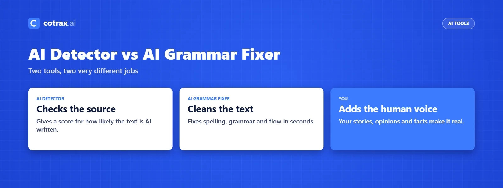 AI detector vs AI grammar fixer: what each tool does